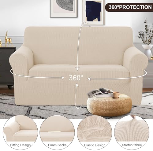 U-NICE HOME Loveseat Cover Stretch Couch Cover Sofa Slipcover, Beige