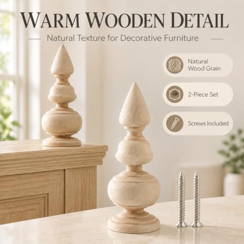 2Pcs Decorative Wood Finials 2.4 x 6.3" Accessory
