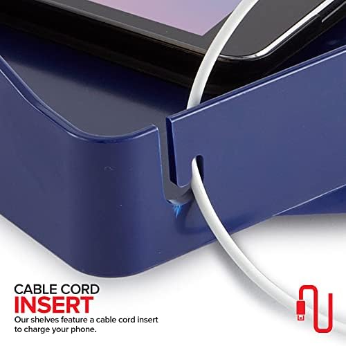 Modern Innovations Bedside Shelf for Bed, College Dorm Room, Bunk Bed Shelf for Top Bunk, Clip On Nightstand Tray with Cord and Cup Holder, Bunkbed Caddy for Table Storage (Navy)