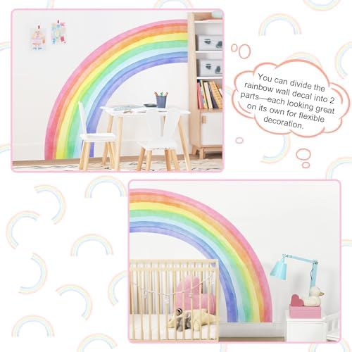 83"x43" Large Rainbow Wall Stickers, Mural Watercolor Half Rainbow Wall Decals Peel and Stick Vinyl Wall Art Decor for Girls Bedroom Kids Nursery Living Room Playroom Toddler
