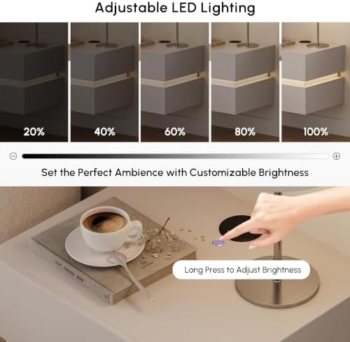 homary Set of 2 Floating Nightstands with LED Light, Wall Mounted Bedside Table with Wireless Charging Station, Smart Night Stand with 2 Drawers Storage, Modern Bedroom Furniture, White