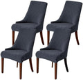 MIFXIN Wingback Side Chair Covers Dining Chair Slipcover Stretch Jacquard Sloping Armchair Protector Arm Chair Seat Cover for Dining Room Living Room Banquet Home Decor (Dark Grey, 4 Pcs)