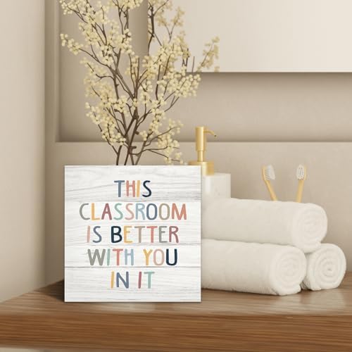Boho Classroom Decor Inspirational Wood Box Sign Desk Decor 6x6, Playroom Nursery Classroom Quote Wooden Block Sign Decorations for Kids Room Reading Room Wall Tabletop Shelf