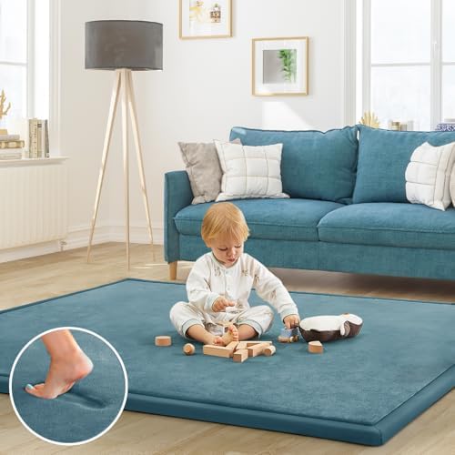 Baby Play Mat for Floor Nursery Rug Muscle Mat Area Rug Playroom Rug 79"x79" Playpen Mat Memory Foam 1.3" Thick Crawling Mat For Babies,Toddlers, Infants, Kids,Indigo