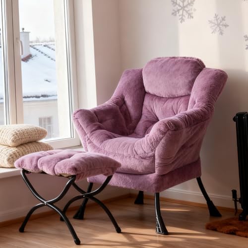 Welnow Lazy Chair with Ottoman, Reading Chair with Footrest,Mauve Purple