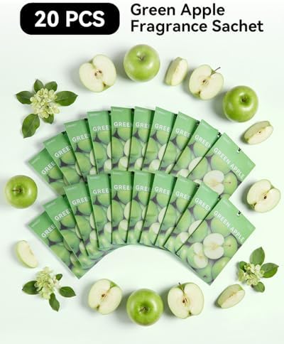 MYARO 20Pcs Green Apple Scented Sachets, Closet Deodorizer Car Freshener