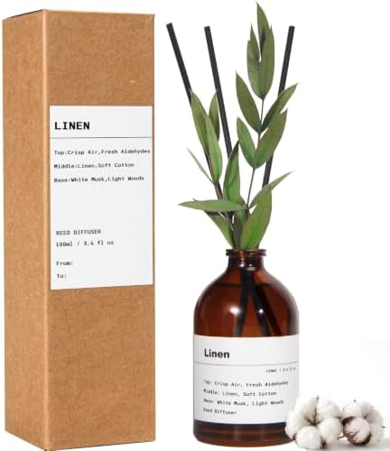 Reed Diffuser Set, Linen Scent, 3.4 fl oz, Oil Diffusers with Sticks