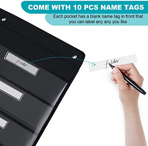 KIKIGOAL 10 Pockets Hanging Wall File Organizer, Heavy Duty Storage Pocket Chart With 10 Name Tag Pockets for File Folder and Paper, Space Saver for Office and Classroom