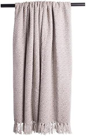 DII Rustic Farmhouse Double Diamond Woven Throw, 50x60, Stone