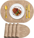 ADRIMER Oval Placemats Set of 4, Wipeable Faux Leather, Apricot
