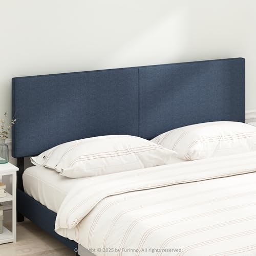 Furinno Roanne Headboard King Size, Plain Upholstered Wooden Head Board, Bed Frame Mount, Easy Assembly, for Bedroom, Dorm, Blue Denim