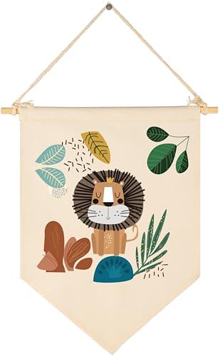 Woodland Animal Lion-Baby Gift Shower-Gift for Baby Girls Boys Kids-Canvas Hanging Flag Banner Pennant Wall Decor Gift for Nursery Baby Room Playroom Homeschool Bedroom