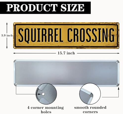 Rustic Farmhouse Metal Tin Sign, Squirrel Crossing Sign, Vintage Animal Road Signs for Porch, Yard, and Farmhouse, Animal Crossing Warning Signs, Perfect for Garden and Road, 15.7 x 3.9 inches