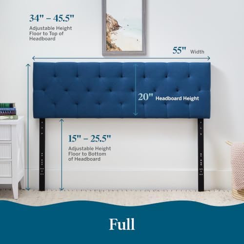 LUCID Mid-Rise Upholstered Headboard, Tufted, Cobalt, Full/Full XL Size