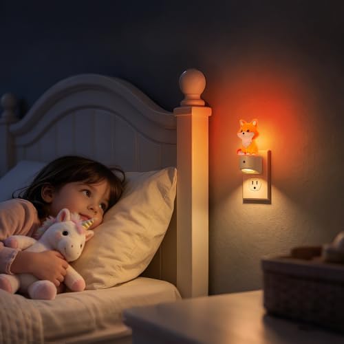 DORESshop Night Light for Kids,Brown Fox Night Lights Plug into Wall,2 Pack