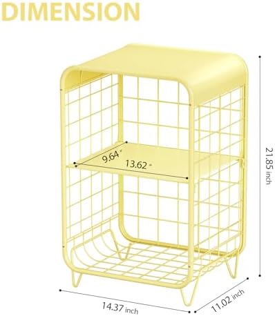 APEXCHASER Cute Nightstand,3-Tier Metal Side Table,Yellow