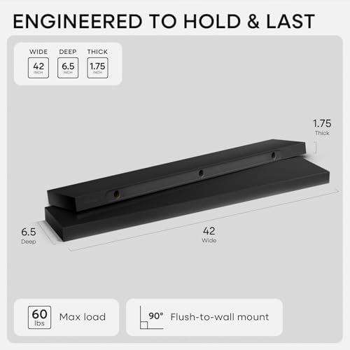 Homeforia 42 Inch Floating Shelves, High-End Solid Pine Wood, Set of 3