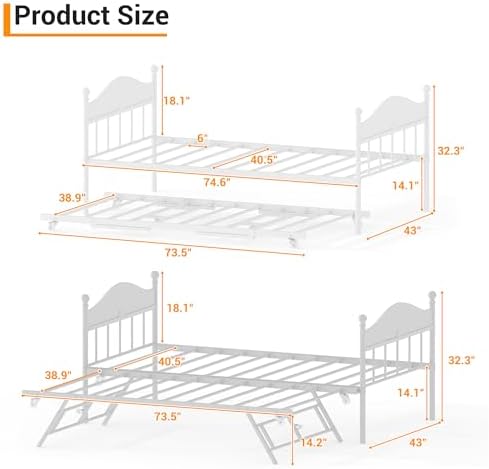 Garvee Twin Daybed with Trundle, Twin Bed Frame with with Stylish Headboard