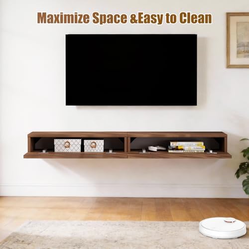 Floating Solid Wood Console Table, 47'' Wall Mounted Narrow Entryway Table with Storage Shelf, Modern Couch Shelves Small Entry Way Tables for Entryway, Front Hall, Hallway (Walnut, 47.24IN)