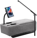 Removable Sofa Armrest with Cup Holder, PU Leather Multifunctional Couch Caddy Storage Arm Rest with Power Wireless Charging Stand & LED Reading Light for Sofa Middle Seat Adjustable