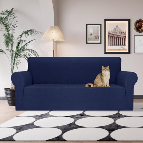 JIVINER Stretch Sofa Covers 1 Piece Couch Covers for 3 Cushion Couch Sofa, 3 Seater Sofa Slipcovers Furniture Protector with Elastic Bottom for Kids, Pets (Navy Blue, Sofa)
