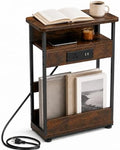 YEAKOO Narrow Side Table with Charging StationSmall Spaces Narrow End Table