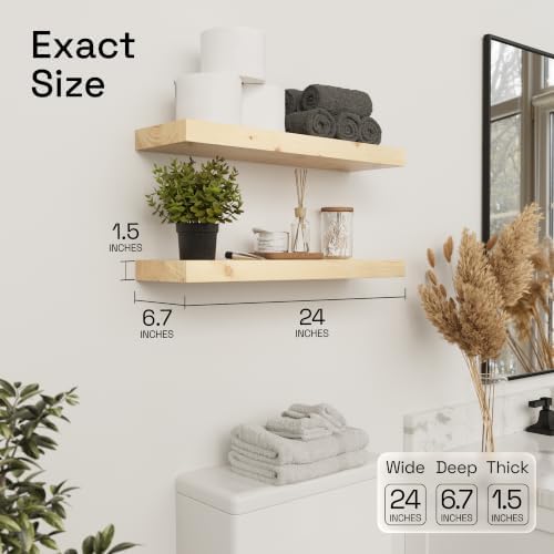 Solid Wood Floating Shelves for Wall 24 inch, Natural Wood, Wooden Shelf