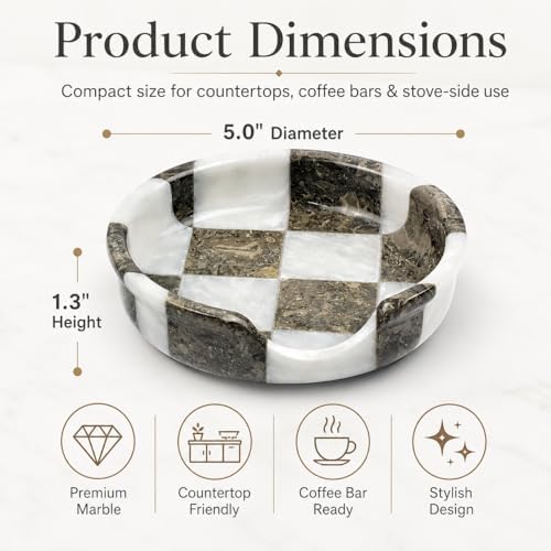 Marble Spoon Rest for Stove Top - Checkered Kitchen Utensil Holder, Coffee Bar Spoon Rest for Counter, White Grey Stone Utensil Rest for Cooking