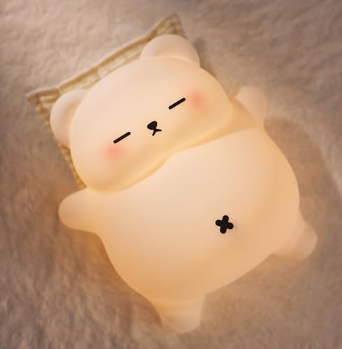 Snoring Bear Night Light – Adorable Gift for Kids, Babies, Moms & Seniors – Soft Silicone Sleep Lamp with Sound, 3 Brightness Levels, 30-Min Timer – BPA-Free Bedside Nightlight