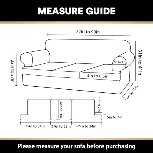 PrinceDeco T Cushion Sofa Slipcover 4 Pieces Sofa Covers for T Cushion Couch Soft Sofa Slip Covers Furniture Protector with 3 Individual T Shape Seat Covers (70"-88"), Island Fossi