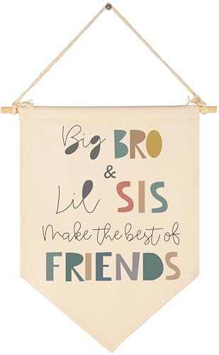 Big Bro Lil Sis Make The Best Friends-Big Brother,Little Sister-Sibling Wall Gift for Baby Boys Girl Kids-Canvas Pennant Banner Pennant Wall Decor Gift for Nursery Baby Room Playroom