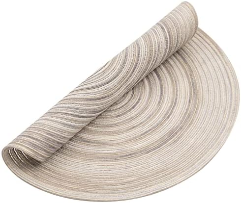 SHACOS Round Braided Placemats 15 inch Set of 4 Variegated Washable Kitchen Table Placemats for Home Wedding Party (Rainbow Gray, 4)