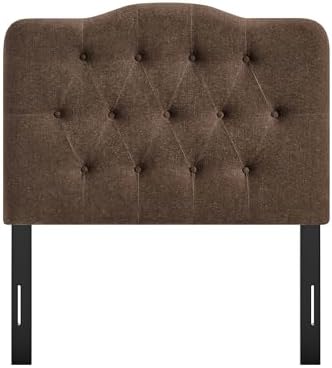 Modway Annabel Premium Linen Blend Twin Headboard in Cocoa - Soft Fabric Headboard Only with Diamond Button Tufting and 7 Height-Adjustable Positions
