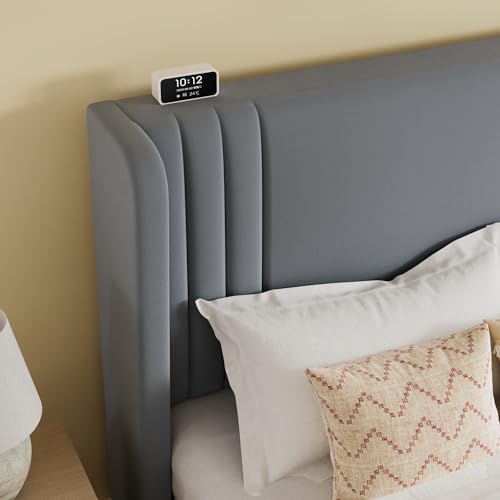 SHA CERLIN Queen Velvet Upholstered Bed Frame, Wingback Headboard, Grey