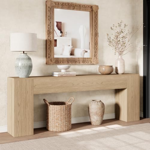 Epecoya 94.5-Inch Entry Way Table for Living Room, Light Oak Brown