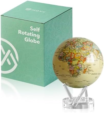 MOVA Self Rotating Globe, Antique Yellow Political Map Prestige (8.5")