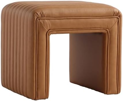 Get Set Style Vanity Stool Chair,Modern PU Leather Ottoman Foot Stool with Wooden Legs Sofa Bench Footstool Extra Seat for Vanity,Makeup Room,Living Room(Fully Assembled) (PU Brown)