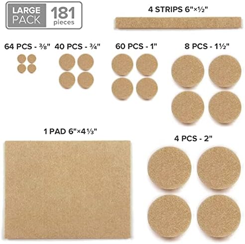 Felt Furniture Pads X-PROTECTOR 181 PCS Premium Furniture Pads - Felt Pads Furniture Feet Best Wood Floor Protectors - Protect Your Hardwood & Laminate Flooring!