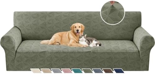 YEMYHOM 1 Piece Stretch Oversized Couch Covers for 4 Seat, Jacquard Extra Large Sofa Cover with Non-Slip Elastic Bottom, Thickened Slipcover Furniture Protector for Dogs Pets (X-Large, Army Green）