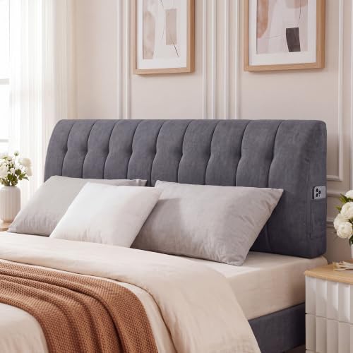Seang King Size Upholstered Headboard, 24" Height Soft, Breathable Linen Fabric Wall Mounted Headboards for Bedroom & Dorm, Modern Style Peel & Stick Bed Backboard, No Assembly Required, Dark Grey