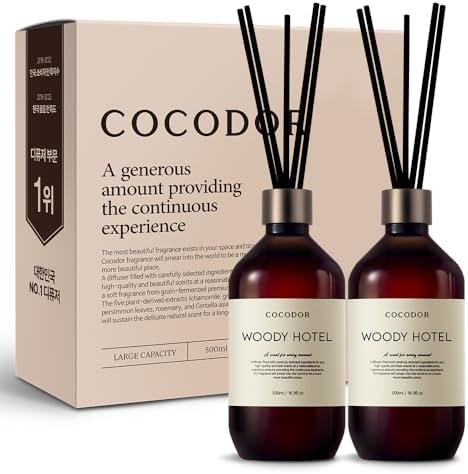 COCODOR Premium Reed Diffuser/Woody Hotel /16.9oz /2 Pack/Large Capacity Fragrance Scent Oil Stick Diffuser Set for Bedroom Bathroom Home Décor