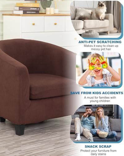 NILUOH 2 Piece Tub Chair Covers with Cushion Cover Soft Stretch Club Chair Slipcover Furniture Protector with Elastic Bottom Spandex Couch Covers for Bar Counter Living Room