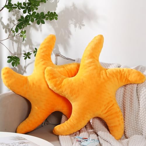 Fumete Starfish Pillow Beach Starfish Shaped Throw Pillows 20'' Stuffed Animal Cute Plush Coastal Decor Ocean Star Pillow Plush Cushion for Kid Bedroom Living Room Sofa Couch(Orange,2 Pcs)