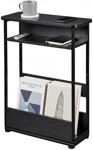 YEAKOO Vintage Narrow Side Table with Storage Shelf, 3 Tier Slim End Table