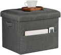 Bsketa Storage Ottoman Bench,17" Folding Linen Foot Rest Stool,Dark Gray