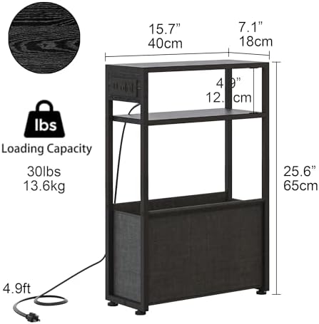Leomonio Narrow Side Table, Slim Night Stand with Magazine Rack