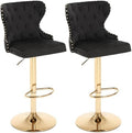 Set of 2 Adjustable Swivel Bar Stools, Velvet Upholstered Counter Height Chairs with Nailhead Trim, Gold Footrest, and High Back for Kitchen Island, Home Bar, Dining Room, Cafe,Black