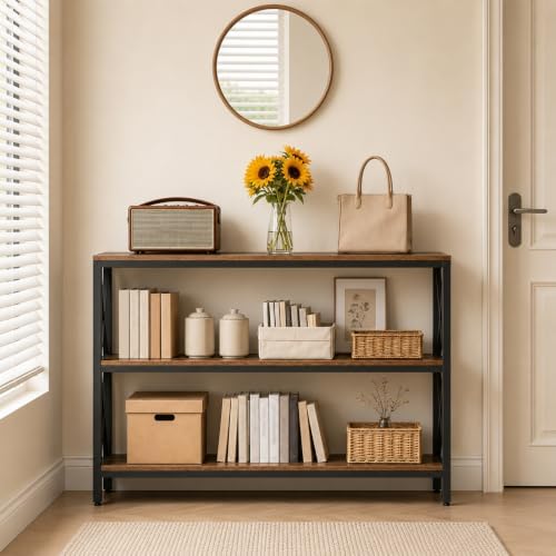 MAHANCRIS 47.2" Sofa Table, Industrial Console Table, 3-Tier Entryway Table