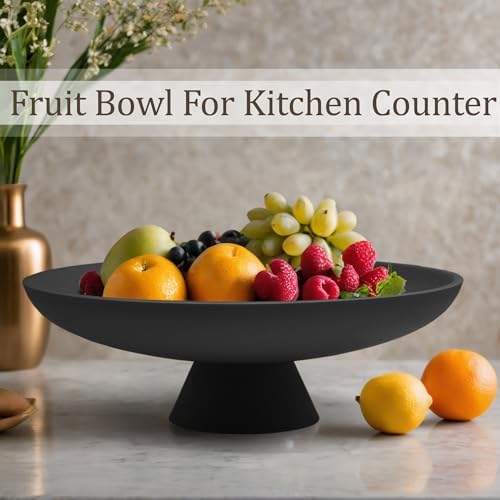 LIN CHUAN Large Decorative Bowl, Resin Pedestal Fruit Bowl, Matte Black