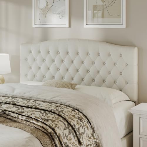 Befurtori Queen Headboard Only, Linen Classic Tufted Design, Ivory